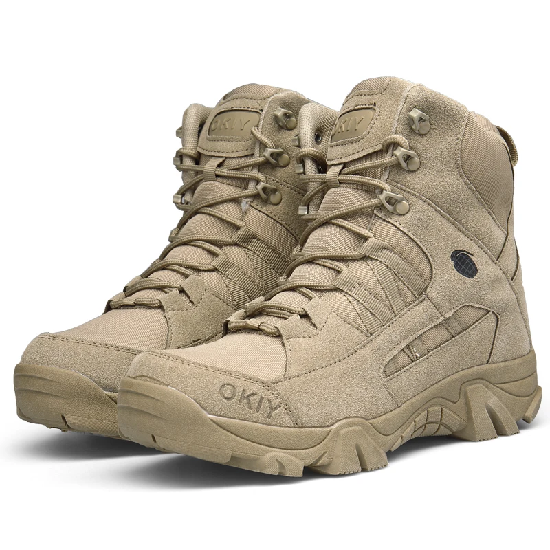 Brand Outdoor Hiking Shoes Men Special Forces Tactical Combat Army Boots Waterproof Anti-Slip Sneakers Breathable Trekking Shoes - Color: Beige