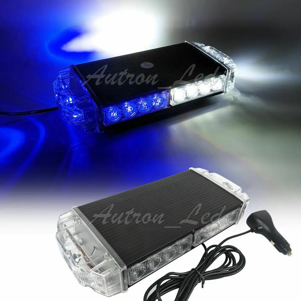 

12" 22W Blue White LED Beacon Strobe Signal Hazard Mini Vehicle Rooftop Lightbar
