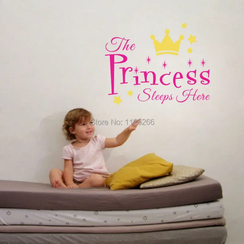 Милые цитаты принца и принцессы спят здесь наклейки на стену DIY звезды милая корона для детской комнаты украшения для мальчиков и девочек