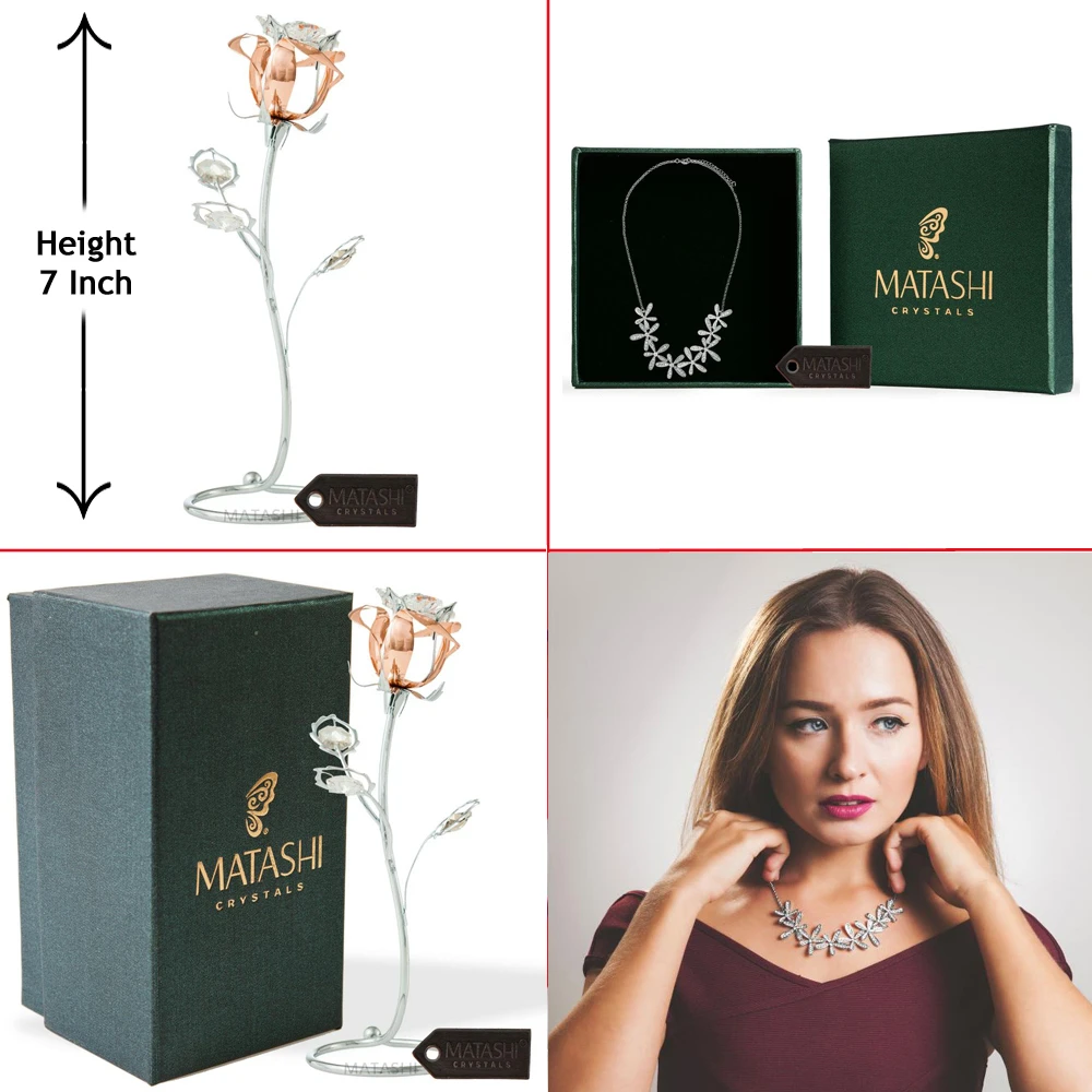 Chrome and Rose-Gold Plated Rose Flower Tabletop Ornament  Rhodium Plated Necklace