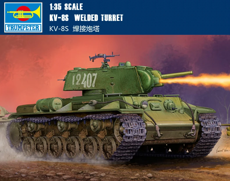 

Trumpet 01568 1:35 KV-8S Of The Soviet Union Welding Turret Flamethrowing Tank Assembly Model Building Kits Toy
