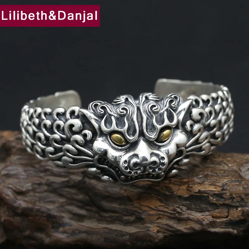 

Bracelet Bangle 100% Real 925 sterling silver 30mm Wide Ethnic Lucky Peace Brave Bracelet for Women Men jewelry 2017 B1