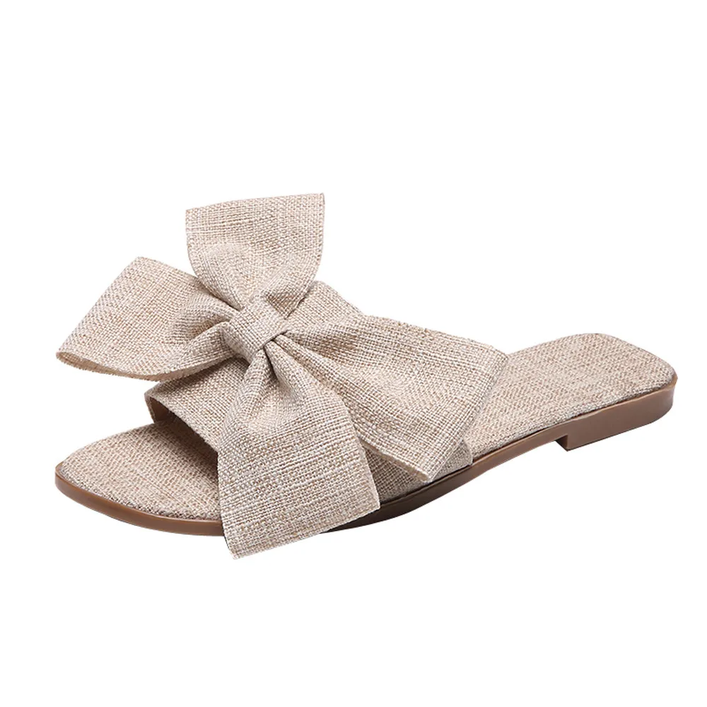 

SAGACE Sandals Women Slippers Women Fashion Cloth Bow Flat Heel Square Toe Sandals Slipper Beach Shoes Woman