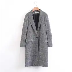 Осень 2017 г. и зимнее пальто в клетку шерстяное пальто широкий талией костюм воротник Для женщин куртка Тонкий Шерстяное пальто casaco feminino