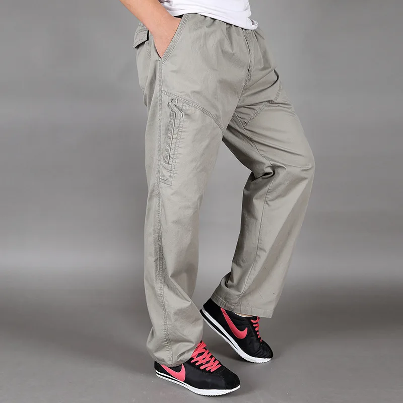 

spring summer casual pants male big size 6XL Multi Pocket Jeans oversize Pants overalls elastic waist pants plus size men