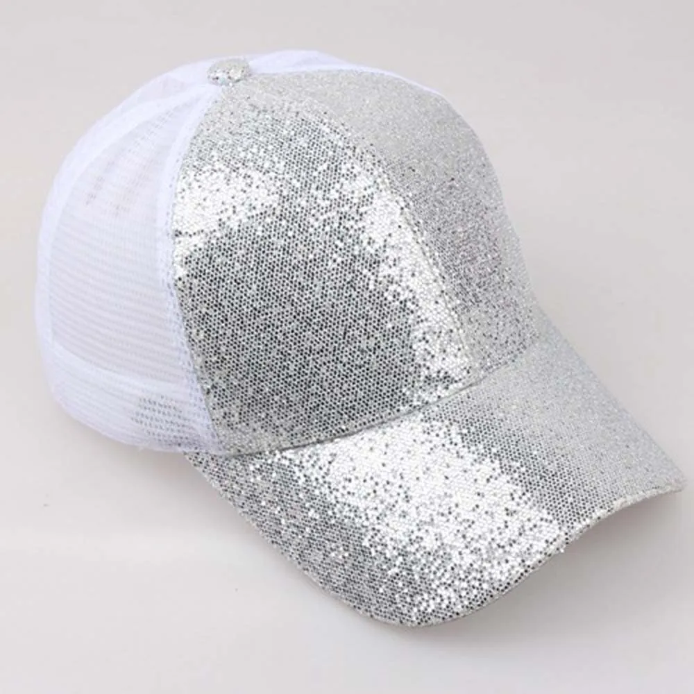 Glitter Ponytail Baseball Cap Unisex Sequins Shiny Hat Sun Caps Mesh Summer Hat Female Adjustable Hip Hop#Zer