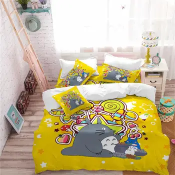 

Yellow Totoro Duvet Cover Kids Colorful Candy Print Bedding Set Twin Full Queen King Cartoon Bedding Polyester Bedclothes D45
