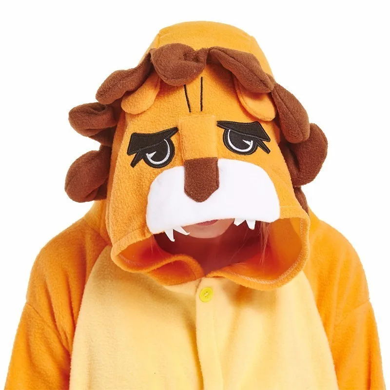 Kigurumi пижамы для взрослых Косплей Тигр собака слон Единорог Синяя Акула Onesie Lemur пижамы Домашняя одежда для вечеринок для женщин и мужчин - Цвет: Lion pajamas