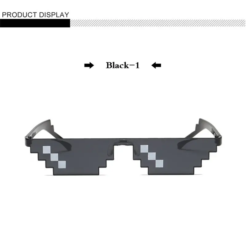 seemfly Funny Glasses Women Men Polygal Brand Thug Life Sunglasses Mosaic Masculine 8 Bits Style Pixel Sun Glass_voghion.com