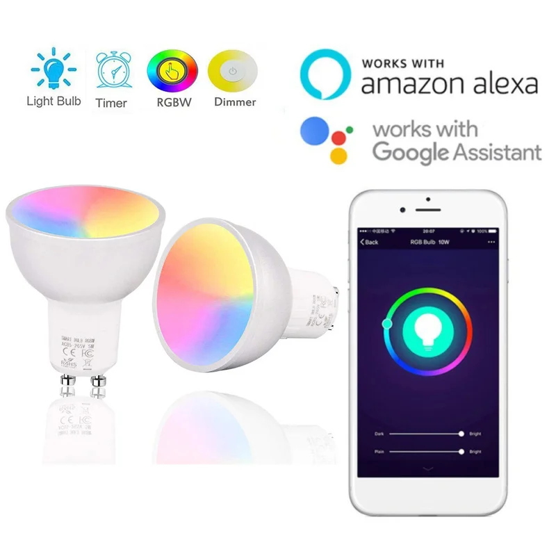 Wi Fi Smart APP RGBW LED GU10 5 Вт лампа дистанционного управления работает с Alexa Echo Google Home IFTTT