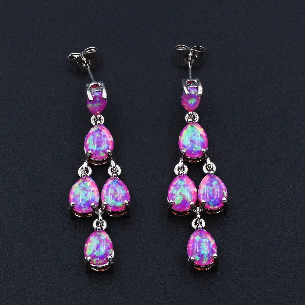 

Graceful Cluster Blue & White Fire Opal Drop Earrings for Women