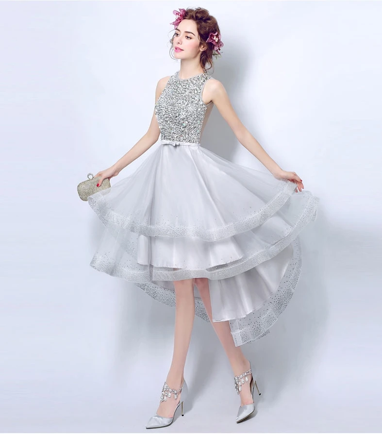 Buy Silver Gray High Low Cocktail Dresses 2017 Short