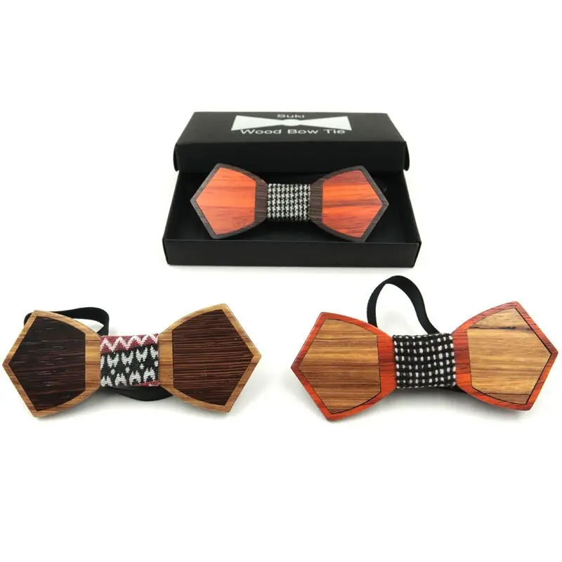 

New polygonal wooden bow tie Creative tie European and American fashion tie wedding and box