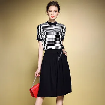 

New fashion 2 piece set women Ladies Striped Tops Blouse Shirt with Pants two piece set Women Suits with Wide Leg Pant