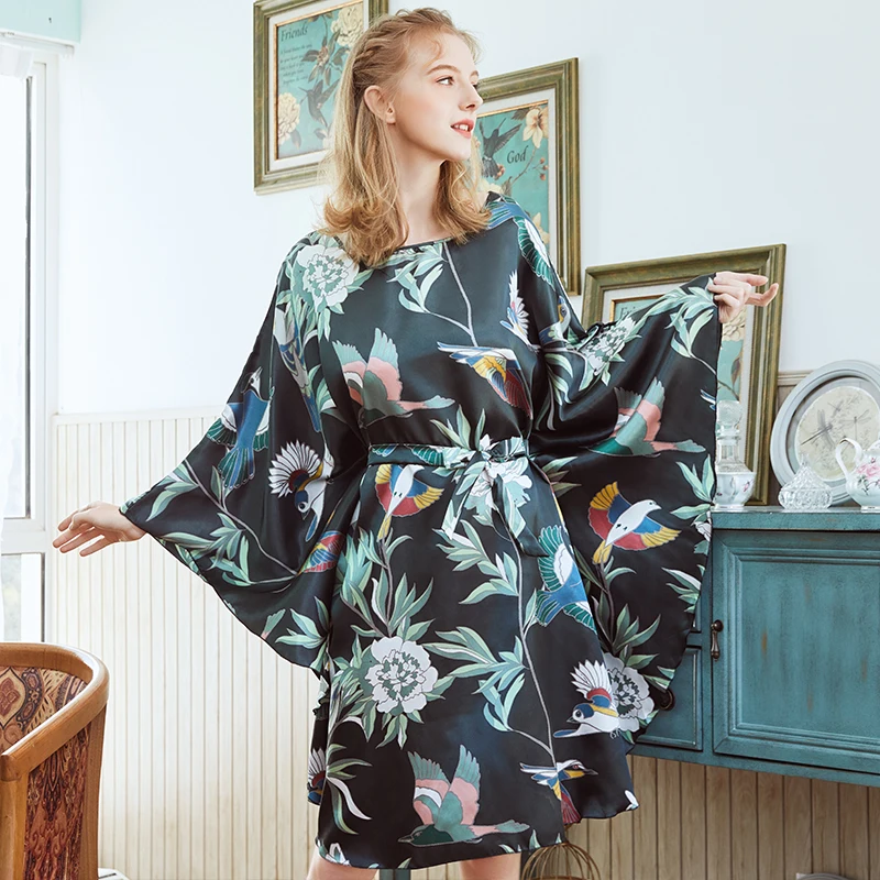 

AEOZRING Big Sexy Pajamas Silk Sleepwear Ladies Sleep Wear Bat Sleeve Sleeping Skirt Large Housewear 100KG Wearable