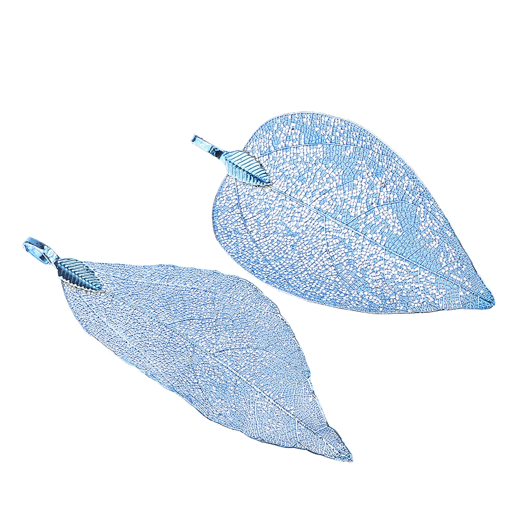 2 Pieces Electroplated Copper Natural Filigree Leaf Charms DIY Pendant Crafts for Necklace Earring Dangle Jewelry