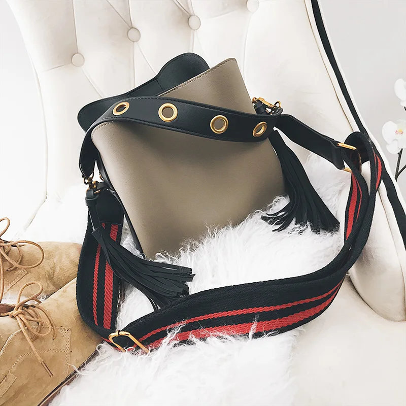 Janespri Women Tassel Handbag Tote High Quality Women Shoulder Bag Luxury Brand Soft Leather Bucket Bag Fashion Women's Handbag (4)