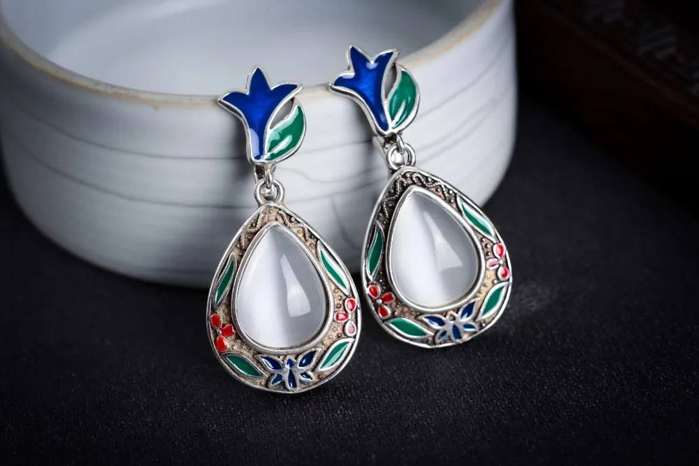 

11/2" Genuine 925 Silver & Marcasite inlay opal Waterdrop Earrings Brincos Ohrringe Sterling Silver Jewelry Earring