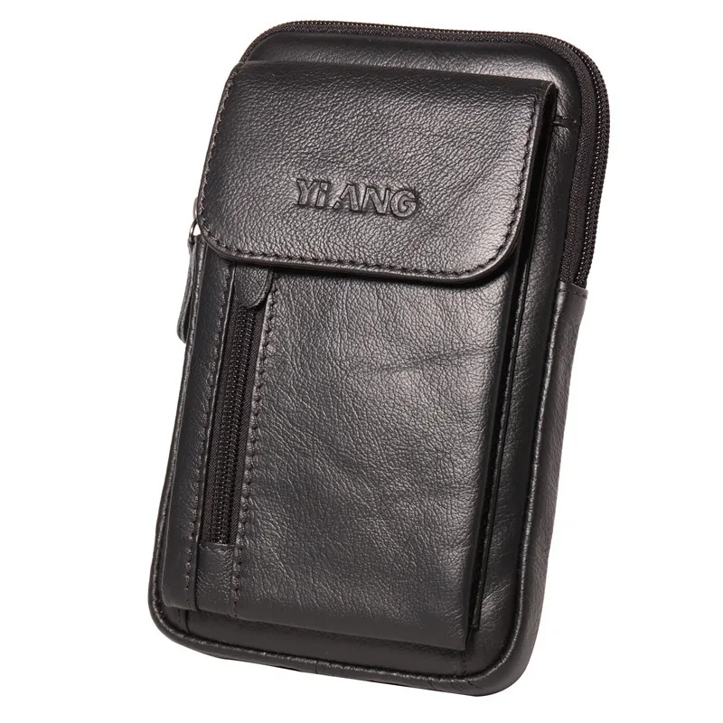 AUAU-YIANG Men Fanny Waist Hook Pack Small Messenger Shoulder Bags Genuine Leather Cell Mobile Phone Case Pack Cross Body Belt