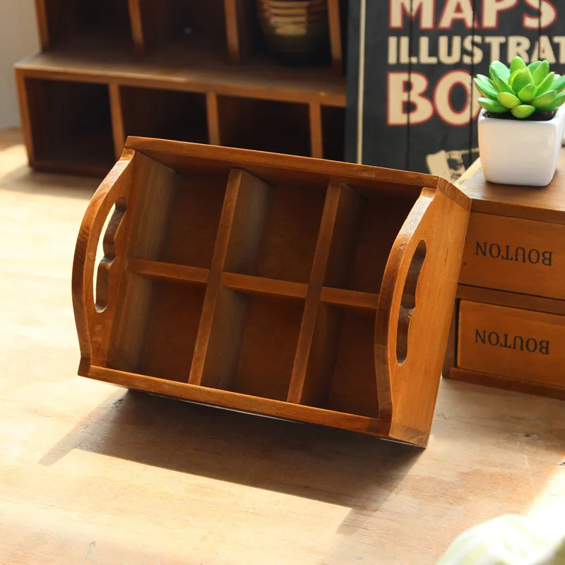 

6 grids Wooden Craft Box Storage Case Flower Pots Decorative Zakka Sundries Wooden Boxes Classification Plant Flower Tray Holder