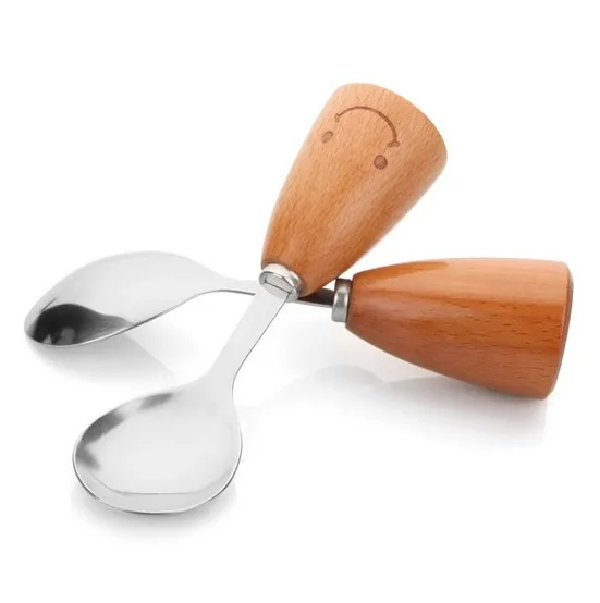 1PC Cute Tea Spoon Smile Face Pattern Wood Handle Spoons For Coffee Soup Kitchen Tableware Utensils KX 225