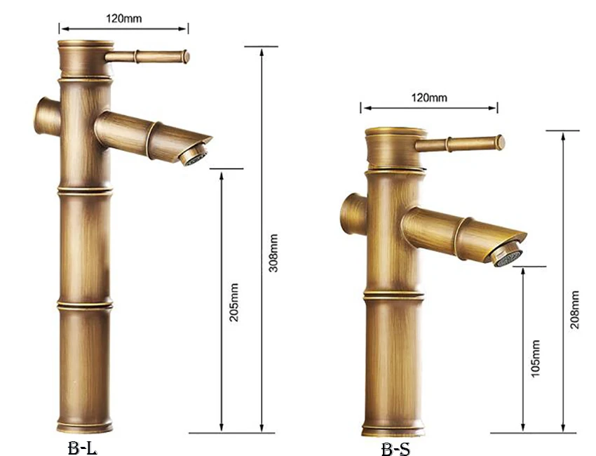 Европейский античный кран для ванной комнаты, латунный кран для раковины, высокий бамбуковый кран для горячей и холодной воды с двумя трубами, кухонный уличный садовый кран