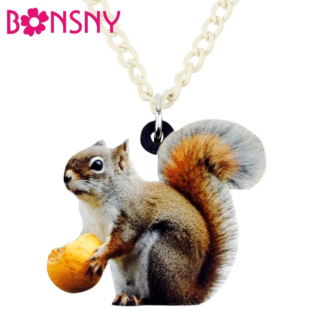 

Bonsny Acrylic Sweet Squirrel Necklace Pendant Collar Choker Cartoon Animal Jewelry For Women Girls Ladies Teens Gifts Wholesale