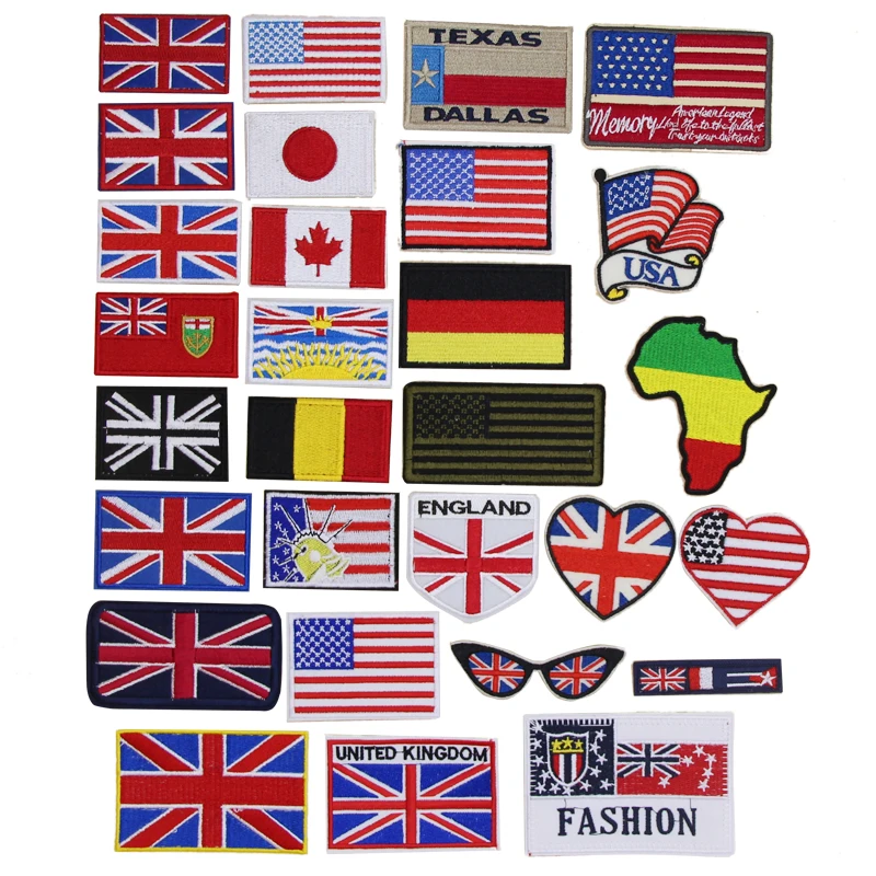 

1 piece UK flag US flag embroidered iron on patches cloth accessories popular clothing bag hat Patches Appliques