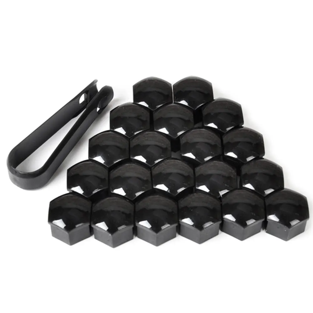 Black 17mm Nut Cover Wheel Lug Cap Bolt Caps Universal Glossy