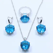 Очаровательный серебряный Для женщин комплект ювелирных изделий с натуральный голубой кристалл кольцо Размеры 6#7#8#9#10# и подарок T66
