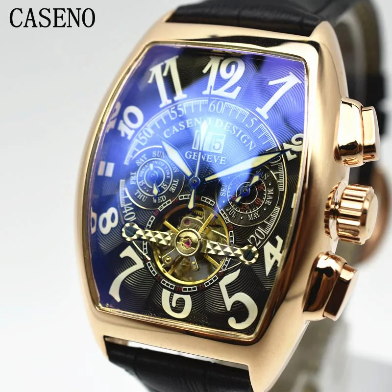 

CASENO Mens Watches Brand Luxury Tourbillon Automatic Mechanical Men Leather Watchd Classic Sport Male Clocks relogio masculino