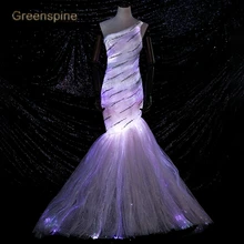 Светящееся оптоволоконное свадебное платье русалки Robe De Mariee одно плечо светящийся в темноте Dreamlike светодиодный свадебное платье