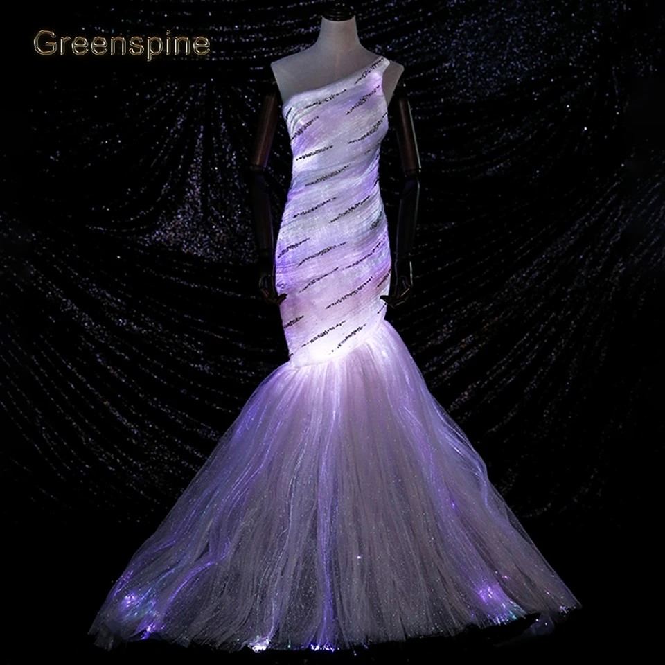 2018 Luminous Fiber Optic One shoulder Wedding Dress Glow