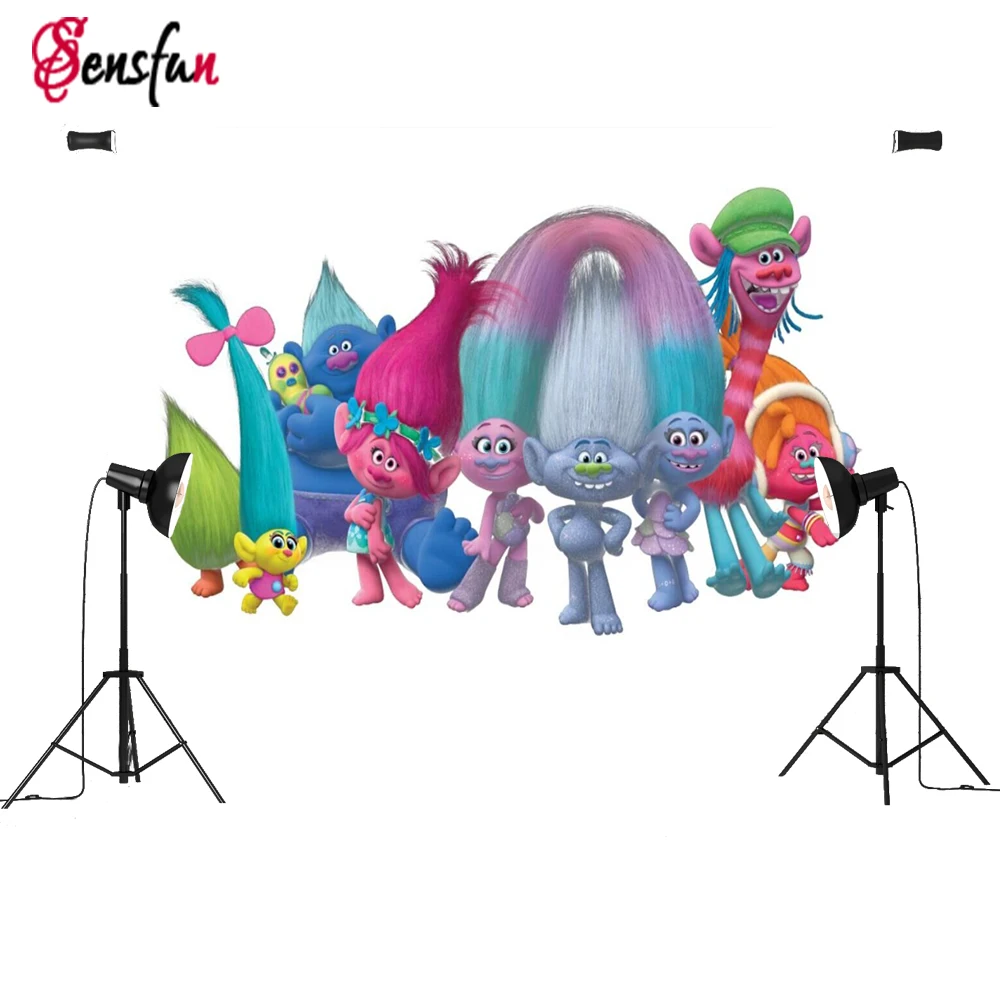

Vinyl Fabric Trolls Poppy Branch Group White Wall Custom Photo Studio Backdrop Background Banner 5x3ft