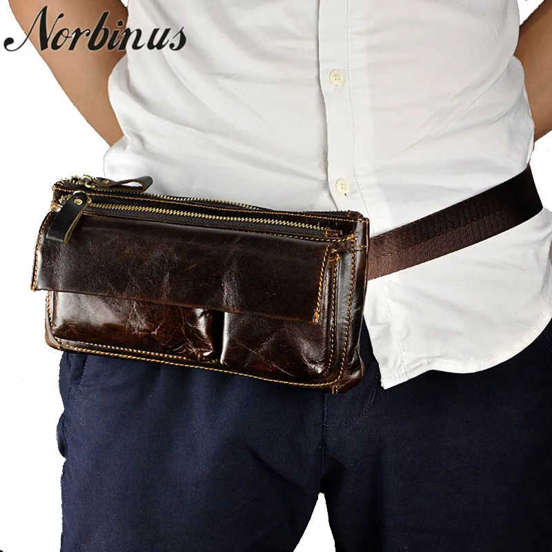 

Norbinus Men's Genuine Leather Waist Bag Fanny Packs Male Small Sling Chest Bag Leather Wallet Purse Phone Pouch Clutch Belt Bag