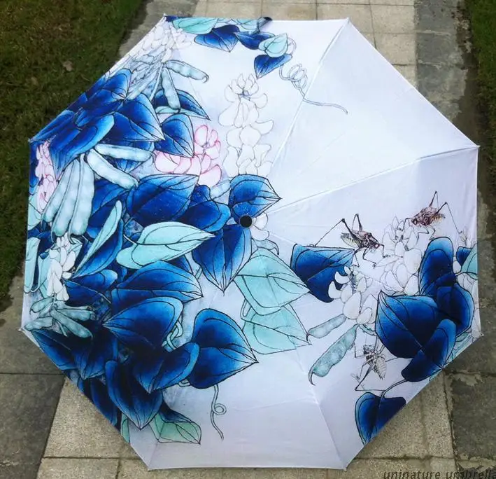 Flower oil painting umbrella classic design sun and run protection on