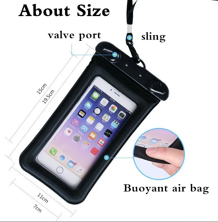 Телефон плавательный Водонепроницаемый мешок с плавающей Сенсорный экран Спорт на открытом воздухе прозрачный Водонепроницаемый сумка
