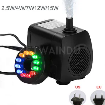 

2.5W/4W/7W/12W/15W Aquarium Water Pump 220V/110V with LED Lights Submersible Pump Flow Adjustable EU/US Plug