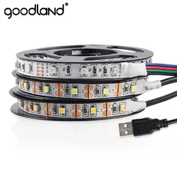 Goodland USB Светодиодные ленты свет DC 5 В USB светодио дный лента SMD 3528 светодио дный лента 50 см 1 м 2 м 3 м 4 м 5 м гибкий свет ТВ фонового освещения