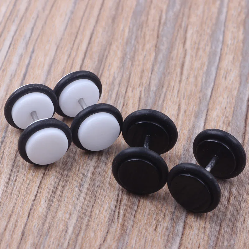 Hot Round Earring Fake Ear Plug Stud Black White Acrylic 8MM Taper Cheater Expander with O ring Body Piercing