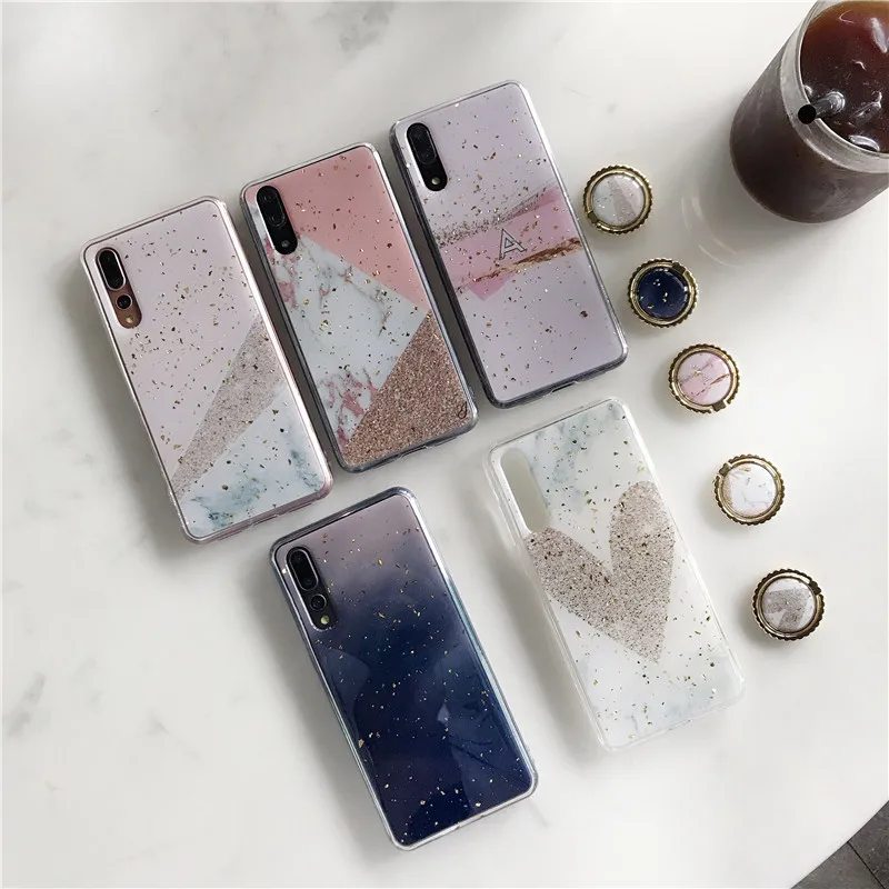 

Glitter Marble Case For Samsung Galaxy S10 Plus S10e S9 Note 9 A9 A7 2018 Cover on Soft TPU Silicone Coque Ring Stand