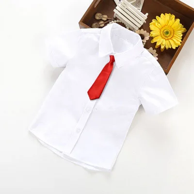 Коллекция года, рубашки для свадебной школы для мальчиков белая рубашка с отложным воротником для мальчиков детская одежда для младенца с короткими рукавами Топы Для детей возрастом от 3 до 11 лет - Цвет: red tie