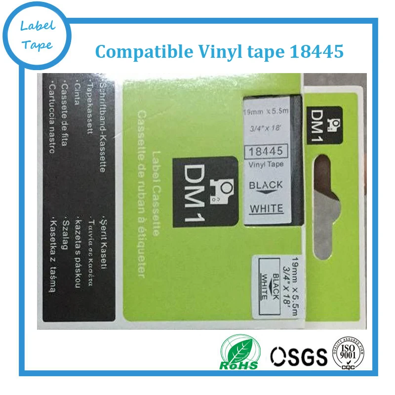 

5pcs/lot Compatible dymo vinyl tape 3/4''x18'' 19mmx5.5m black on white 18445