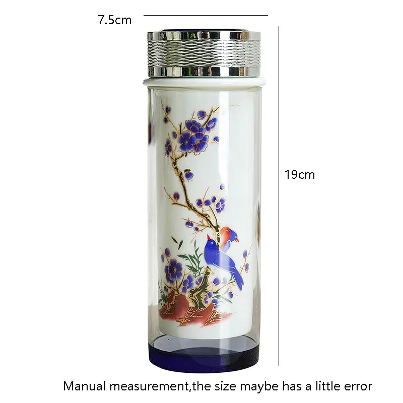Китайский стиль, двойная керамическая термостойкая стеклянная бутылка для воды, Офисная посуда для напитков, отправляется друзьям, чайная чашка с комплект крышек, прямые чашки