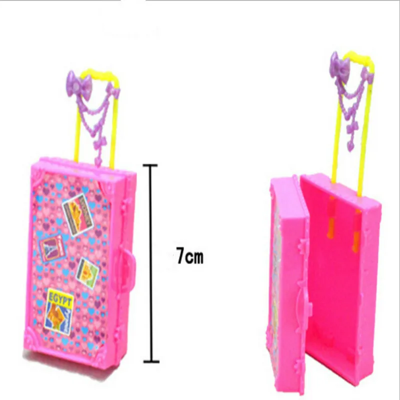 Kids Toy Plastic 3D Cute Travel Suitcase Luggage Case Trunk For Doll