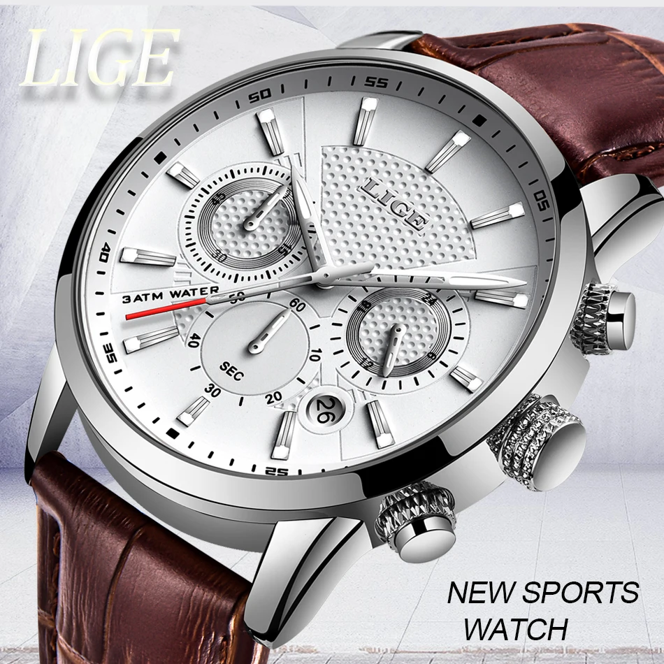 LIGE 2020 New Watch Men Fashion Sport Quartz Clock Mens Watches Brand Luxury Leather Military Waterproof Watch Relogio Masculino