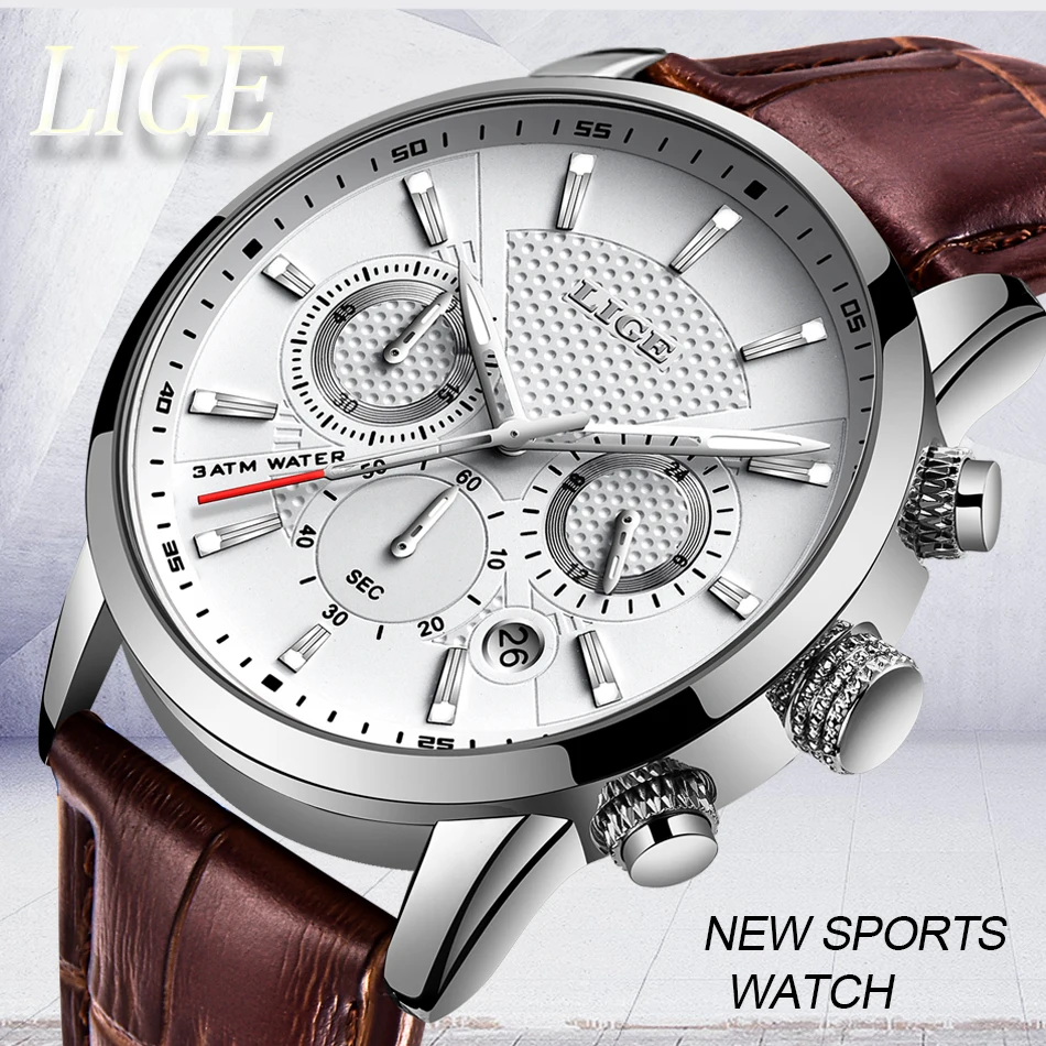 LIGE Top Brand Luxury Fashion New Leather Strap Quartz Men Watches Casual Date Business Male Wristwatches Homme Montre Clock+Box