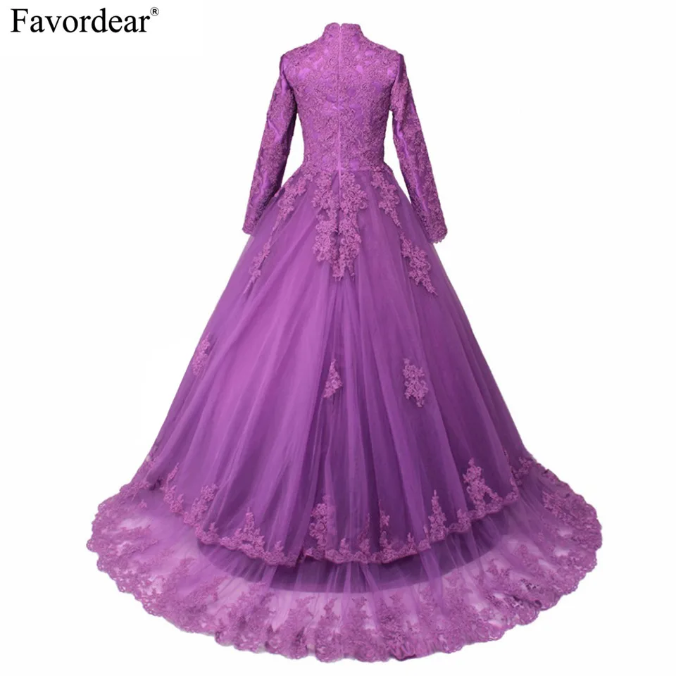 Peacock-High-Collar-Lace-Ball-Gowns-Bridal-Dress-Custom-Made-Long-Sleeve-Lace-Princess-Muslim-Wedding (1)