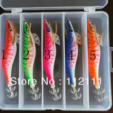 10 шт. кальмара джиг, Кальмары крюк, Рыболовные приманки, 5 цвет смешанная, Упакованы с коробкой, 1-5