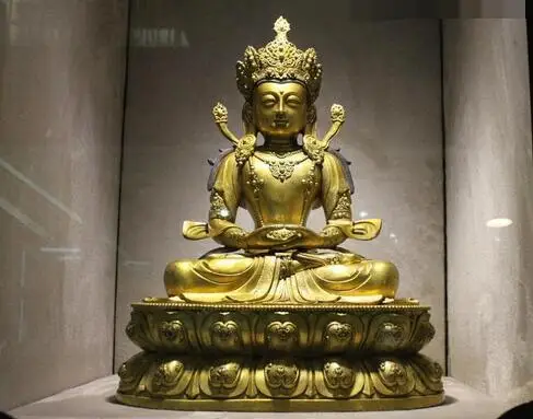 Tibet Buddhism Fane 100% Pure Bronze 24K Gold Amitayus Buddha Kwan-yin Statue Tibet Buddhism Fane 100% Pure Bronze 24K Gold Amitayus Buddha Kwan-yin Statue